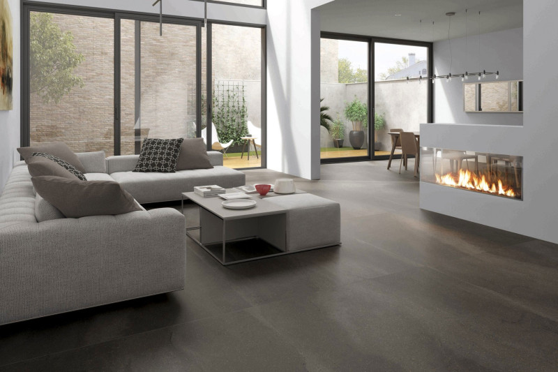 Fusion living room setting using grey natural 100 x 100 tile