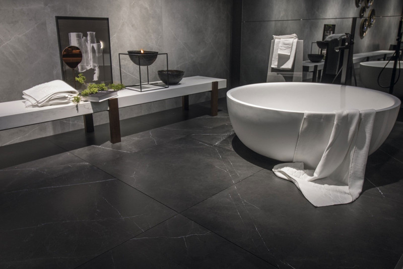 Inspire bathroom setting using grey black natural tile